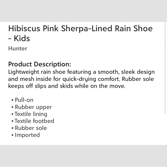 HUNTER Hibiscus Pink Sherpa-Lined Rain Shoe | Size 3 | Big Kid- Girl
